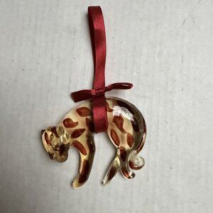 Vintage Art Glass Leopard Jaguar Wild Cat Ornament Ribbon Hanger Or Paperweight